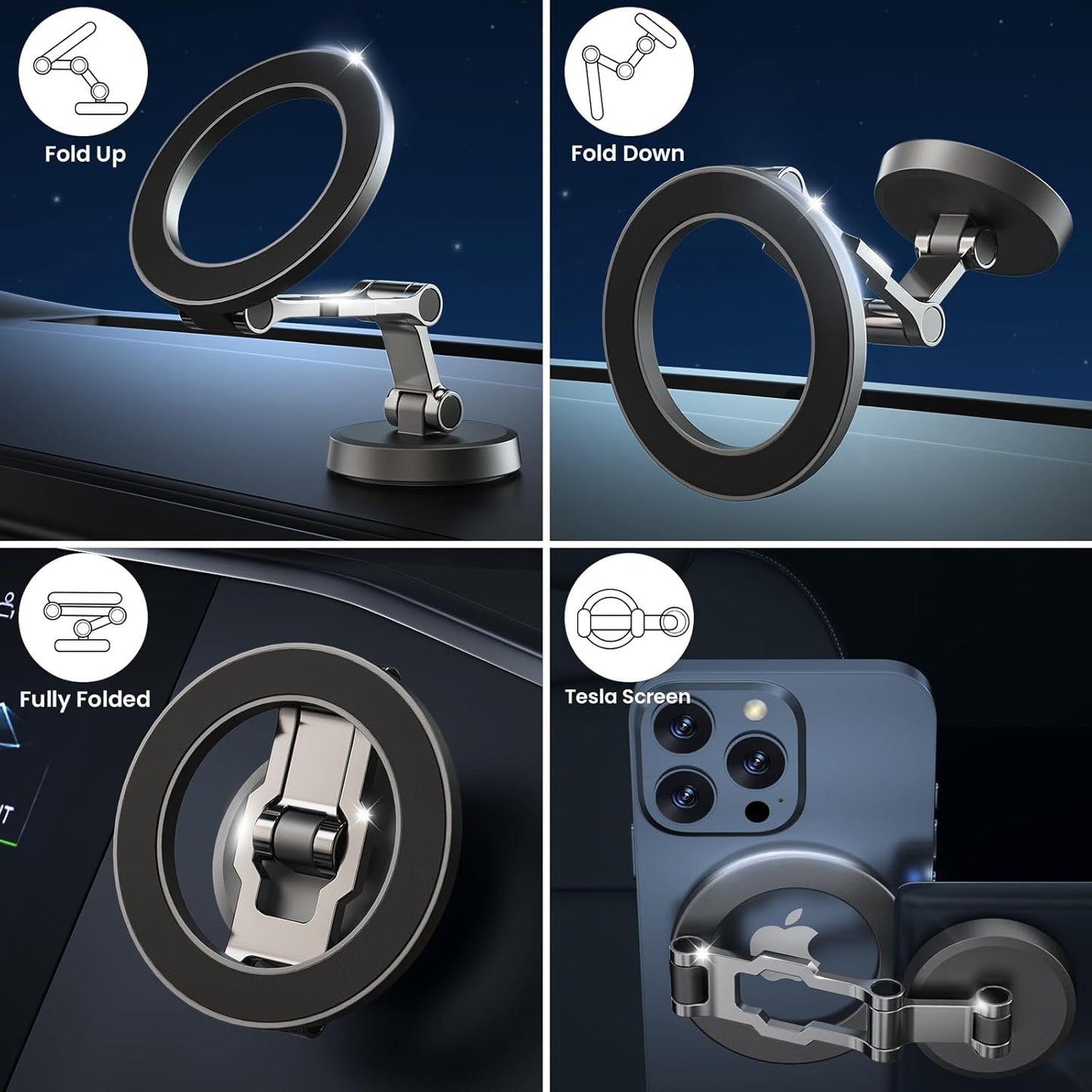 Soporte Movil Coche Para Magsafe,Soporte Magnético Plegable,Rotación De 360°,Succión Potente,Parabrisas & Salpicadero Porta Movil Coche,Todo Metal Soporte Telefono Coche Para Iphone Y Funda Magsafe