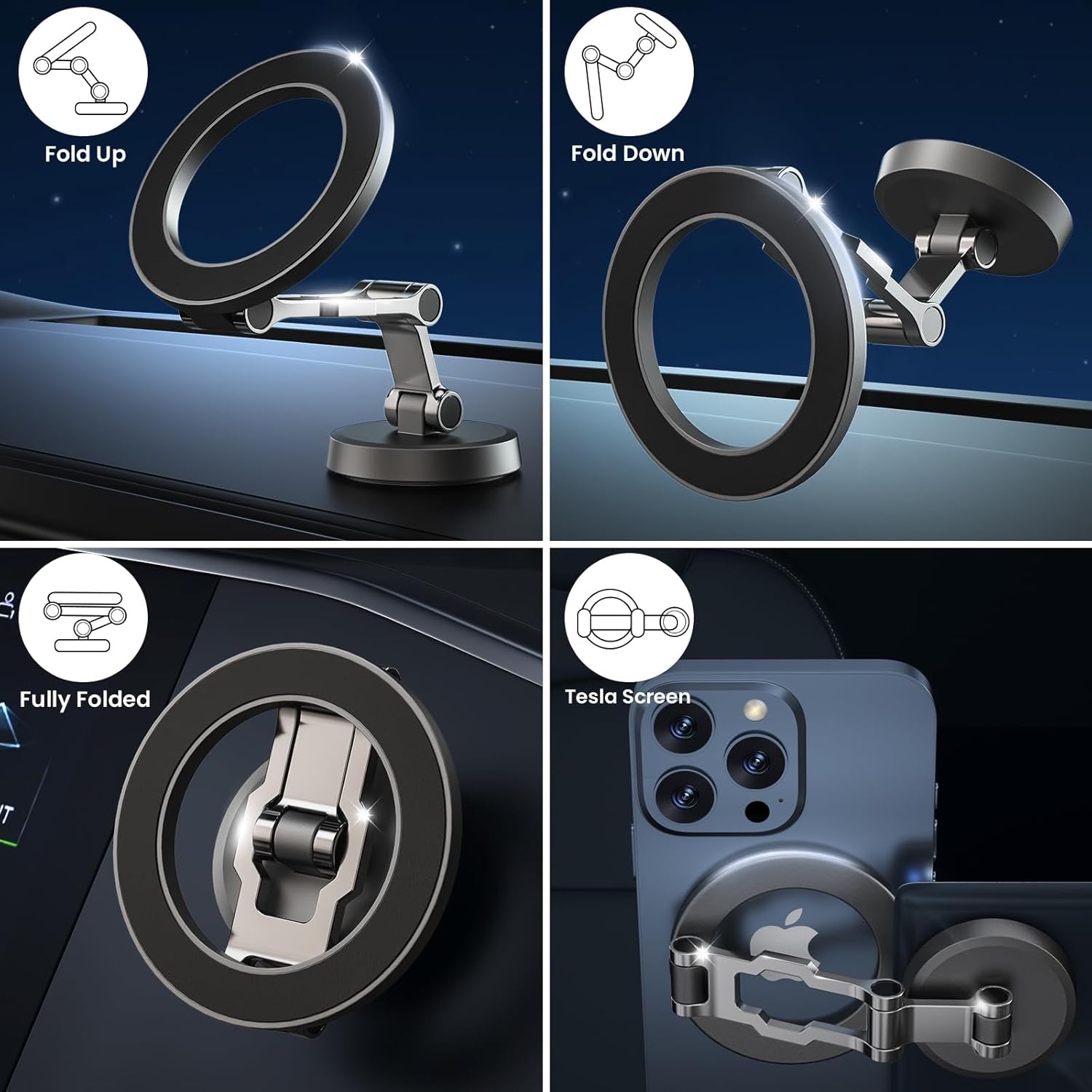Soporte Movil Coche Para Magsafe,Soporte Magnético Plegable,Rotación De 360°,Succión Potente,Parabrisas & Salpicadero Porta Movil Coche,Todo Metal Soporte Telefono Coche Para Iphone Y Funda Magsafe