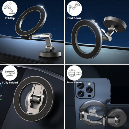 Soporte Movil Coche Para Magsafe,Soporte Magnético Plegable,Rotación De 360°,Succión Potente,Parabrisas & Salpicadero Porta Movil Coche,Todo Metal Soporte Telefono Coche Para Iphone Y Funda Magsafe