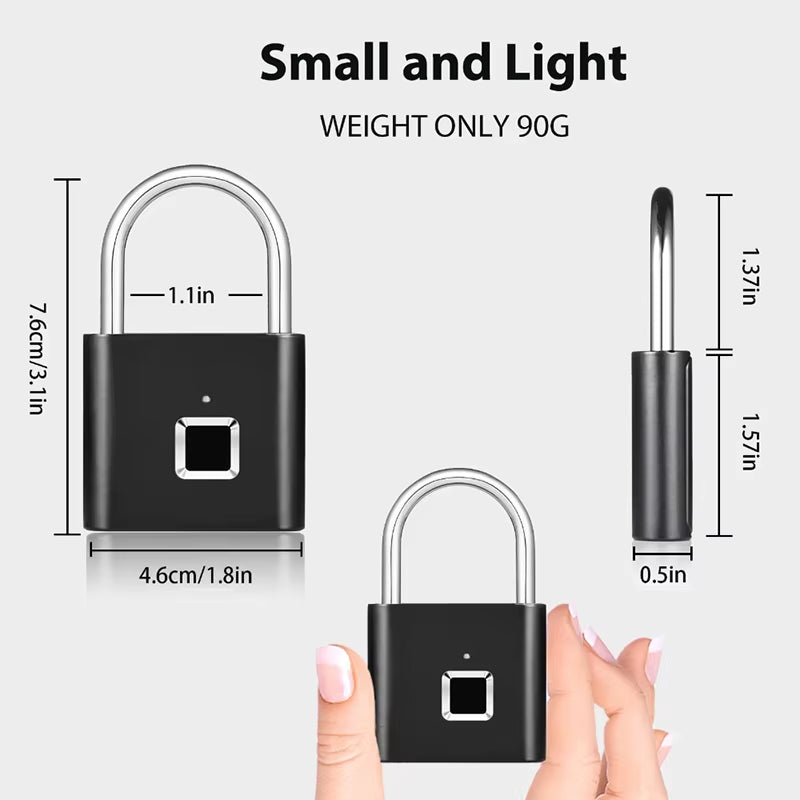 Keyless USB Charging Door Lock Fingerprint Smart Padlock Quickly Unlock Zinc Alloy Metal Self-Imaging Chip 10 Fingerprints