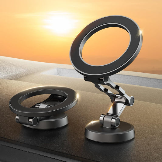 Soporte Movil Coche Para Magsafe,Soporte Magnético Plegable,Rotación De 360°,Succión Potente,Parabrisas & Salpicadero Porta Movil Coche,Todo Metal Soporte Telefono Coche Para Iphone Y Funda Magsafe